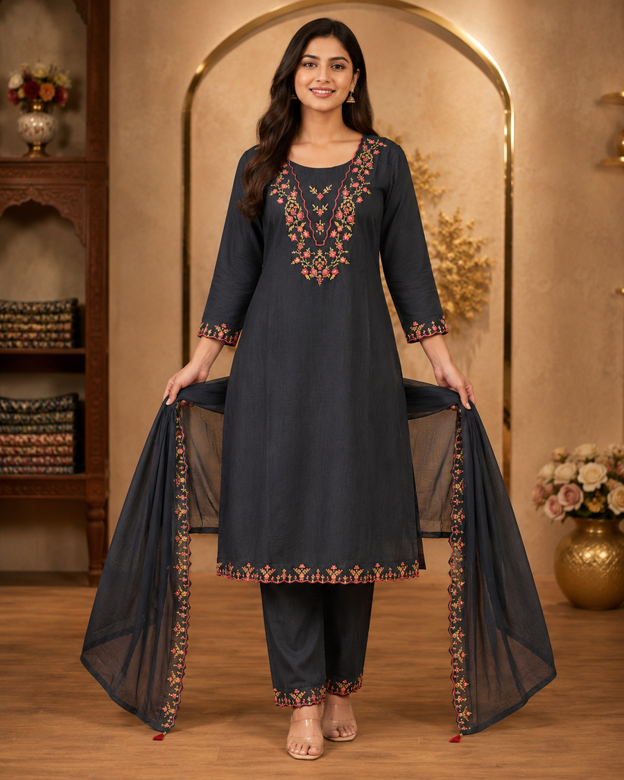 Women's 3-Piece Kurta Set with Palazzo & Dupatta