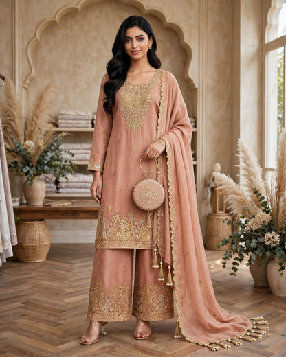 Women's 3-Piece Kurta Set with Palazzo, Duppata And Purse