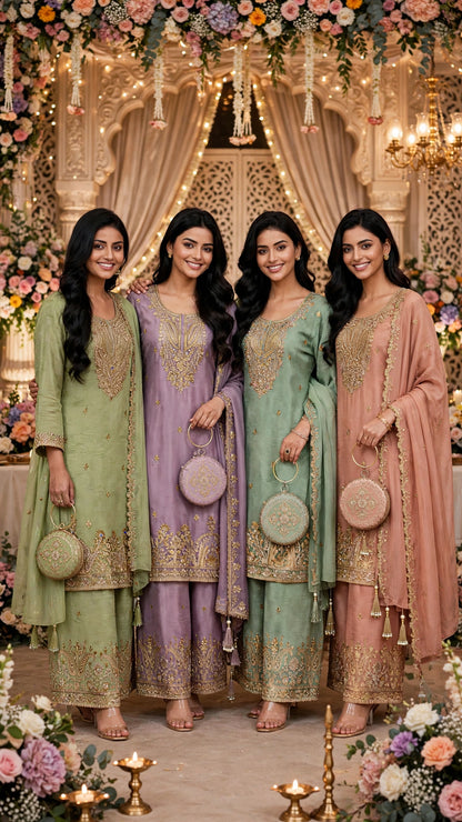 Women's 3-Piece Kurta Set with Palazzo, Duppata And Purse