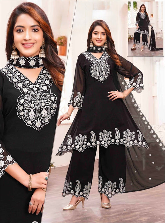 Women's 3-Piece Kurta Set with Palazzo & Dupatta