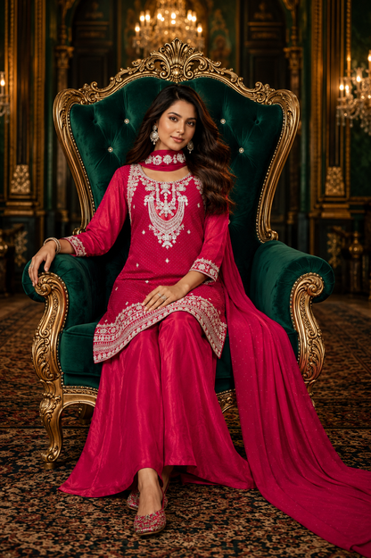 Women's 3-Piece Kurta Set with Palazzo & Dupatta