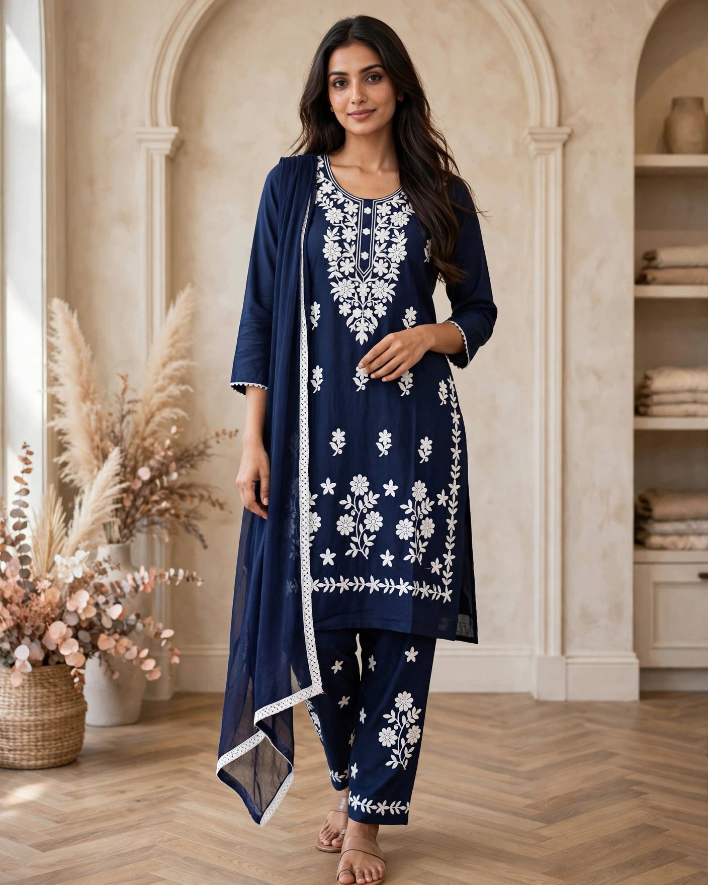 Women's 3-Piece Kurta Set with Palazzo & Dupatta