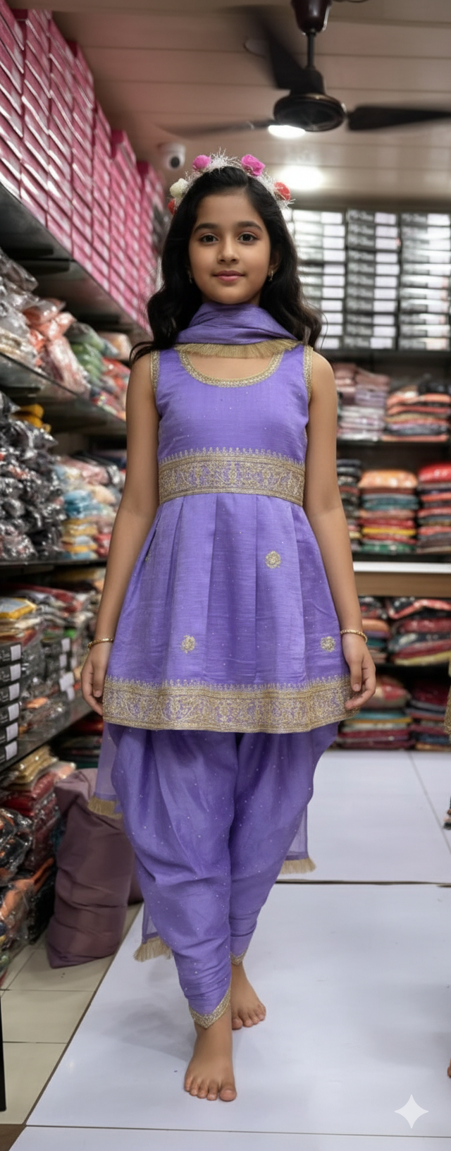 Girls' Embroidered Kurta & Palazzo Set