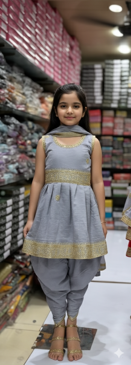 Girls' Embroidered Kurta & Palazzo Set