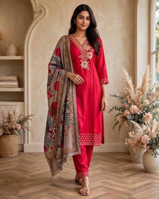 Women's 3-Piece Kurta Set with Palazzo & Dupatta