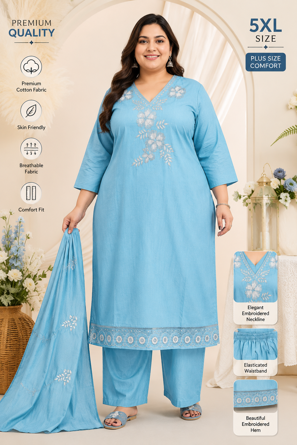 Powder Blue Embroidered Kurta Set