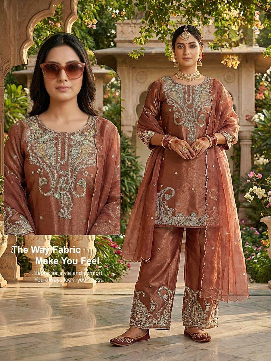 Women's 3-Piece Kurta Set with Palazzo & Dupatta