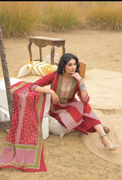 Premium Cotton Printed Kurta Set with Dupatta (M–2XL)