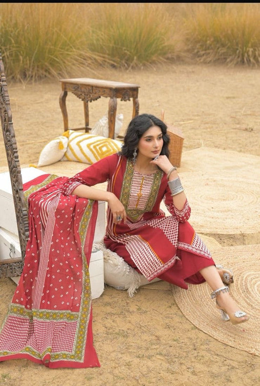 Premium Cotton Printed Kurta Set with Dupatta (M–2XL)
