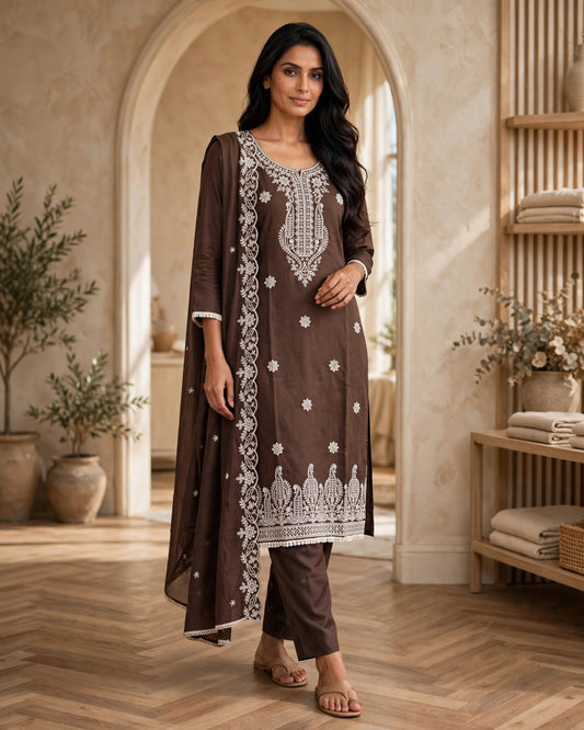 Women's 3-Piece Kurta Set with Palazzo & Dupatta
