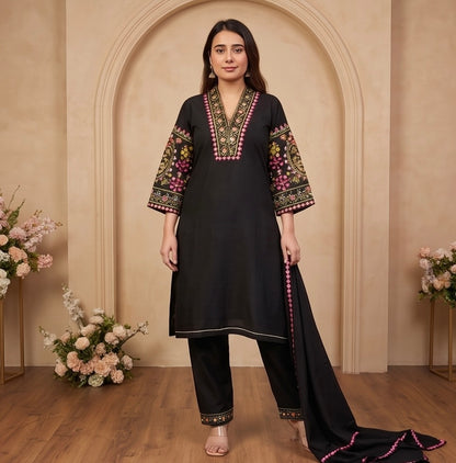 Women's Designer 3-Piece Suit Set – Kurti, Palazzo & Dupatta (Embroidered/Printed) – Party & Festive Wear