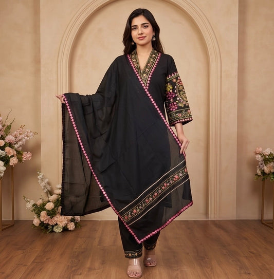 Women's 3-Piece Kurta Set with Palazzo & Dupatta