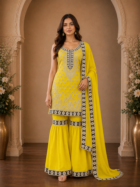 Women's 3-Piece Kurta Set with Sharara & Dupatta