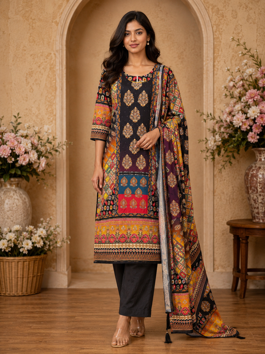 Women's 3-Piece Kurta Set with Palazzo & Dupatta