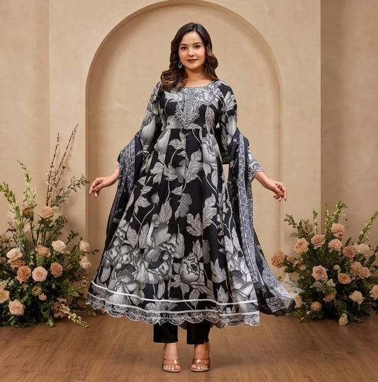 Women's 3-Piece Frock Kurta Set with Palazzo & Dupatta
