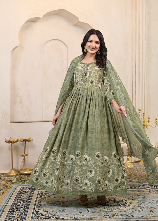 Women's 3-Piece Frock Kurta Set with Palazzo & Dupatta