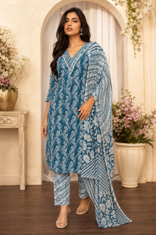 Women's 3-Piece Kurta Set with Palazzo & Dupatta