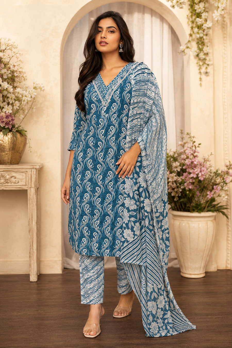 Women's 3-Piece Kurta Set with Palazzo & Dupatta