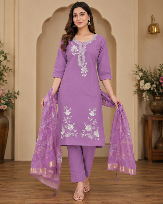 Women's 3-Piece Kurta Set with Palazzo & Dupatta