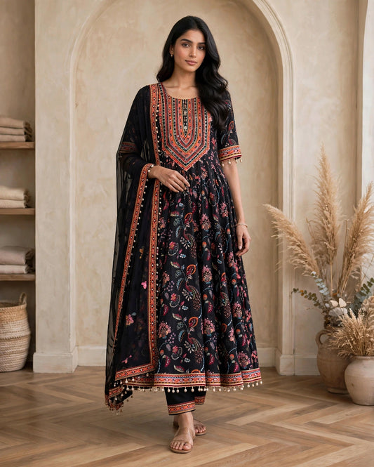 Women's 3-Piece A Shape Kurta Set with Palazzo & Dupatta