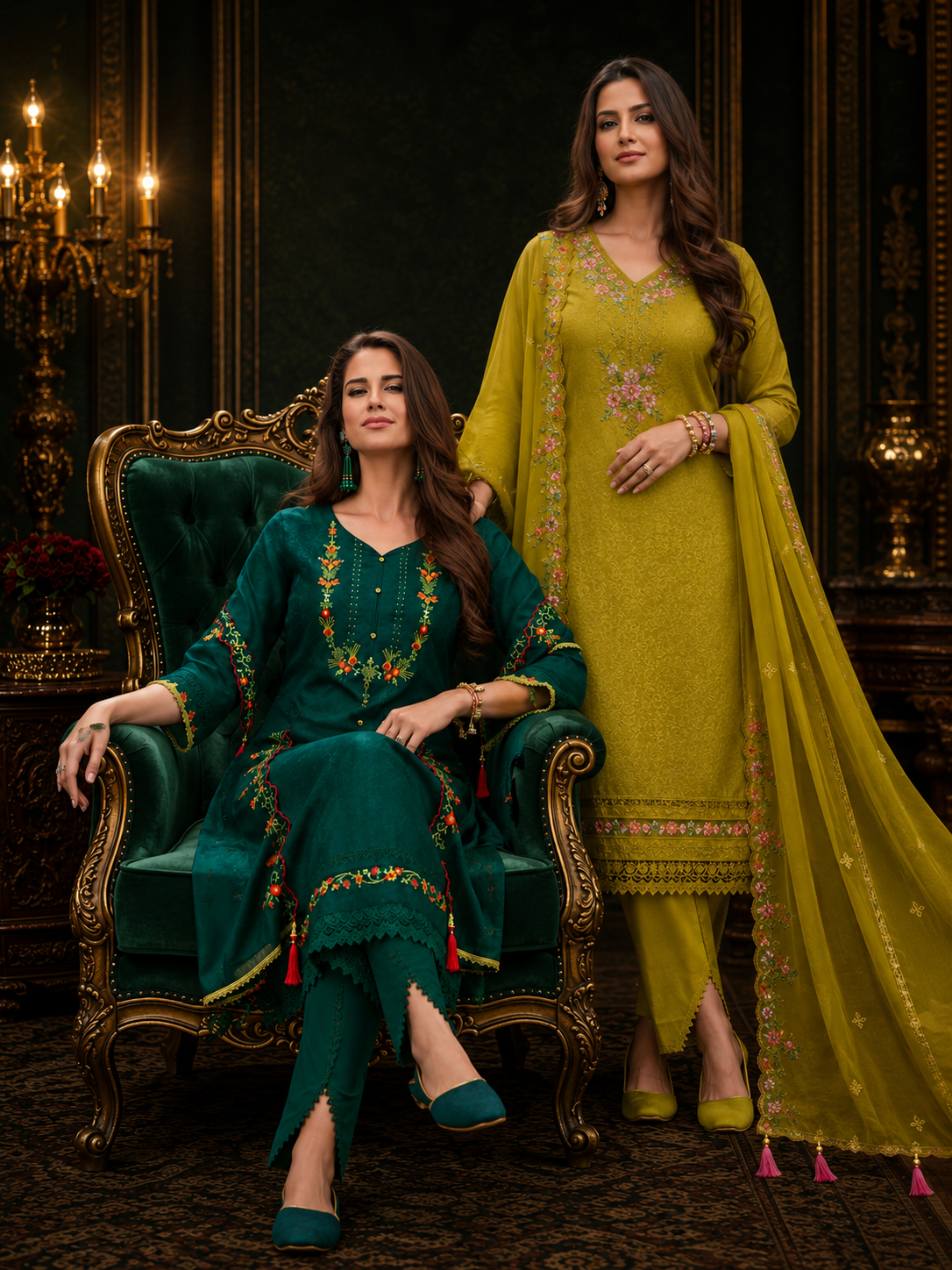 Women's 3-Piece Kurta Set with Tulip Pant & Dupatta
