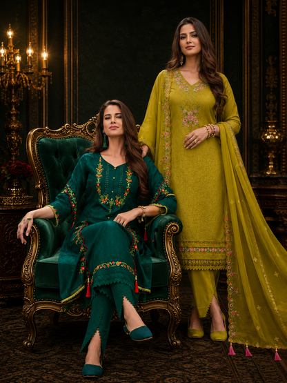 Women's 3-Piece Kurta Set with Tulip Pant & Dupatta