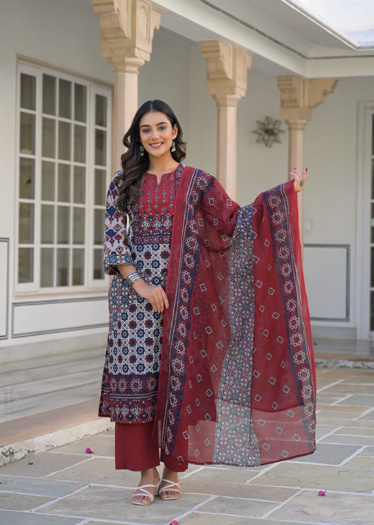Women's 3-Piece Kurta Set with Palazzo & Dupatta