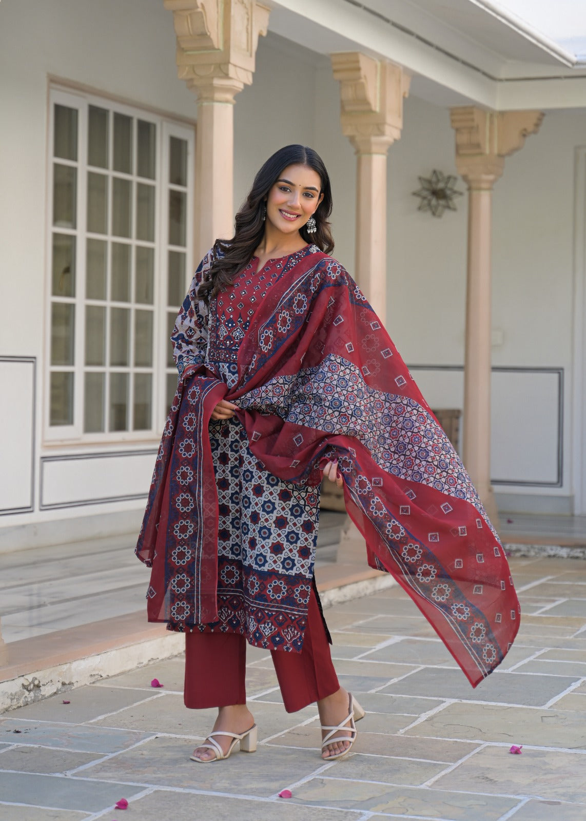 Women's 3-Piece Kurta Set with Palazzo & Dupatta