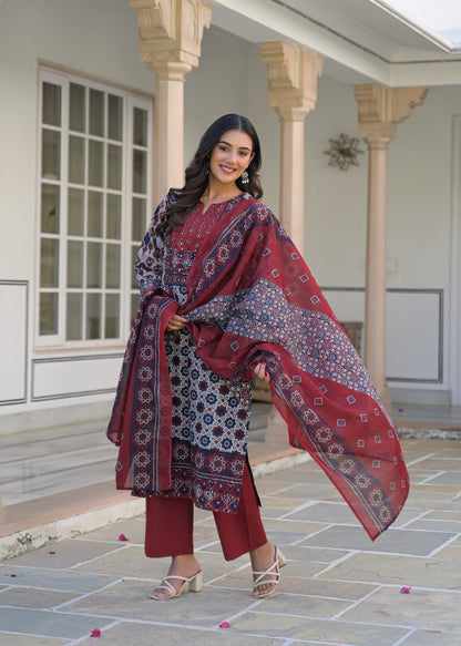 Women's 3-Piece Kurta Set with Palazzo & Dupatta