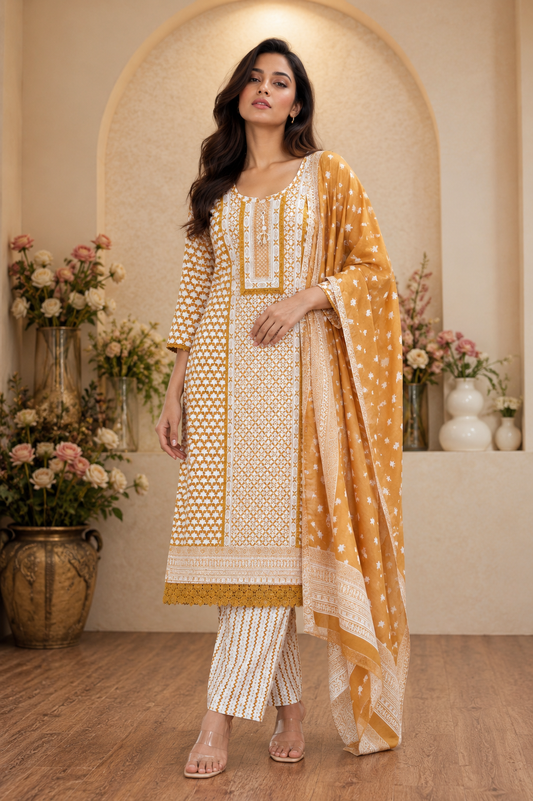 Women's 3-Piece Kurta Set with Palazzo & Dupatta