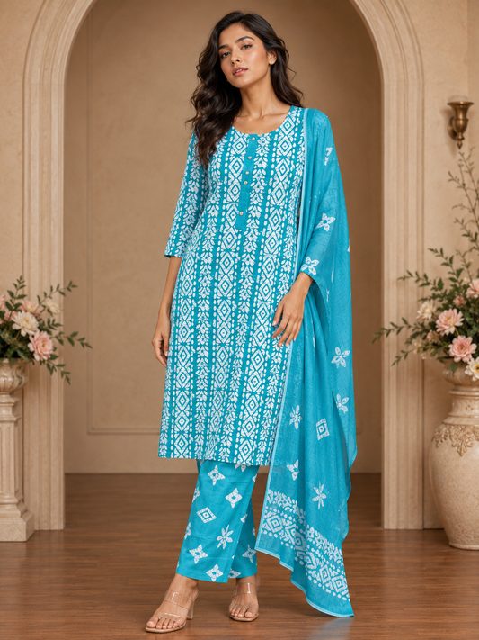 Women's 3-Piece Kurta Set with Palazzo & Dupatta