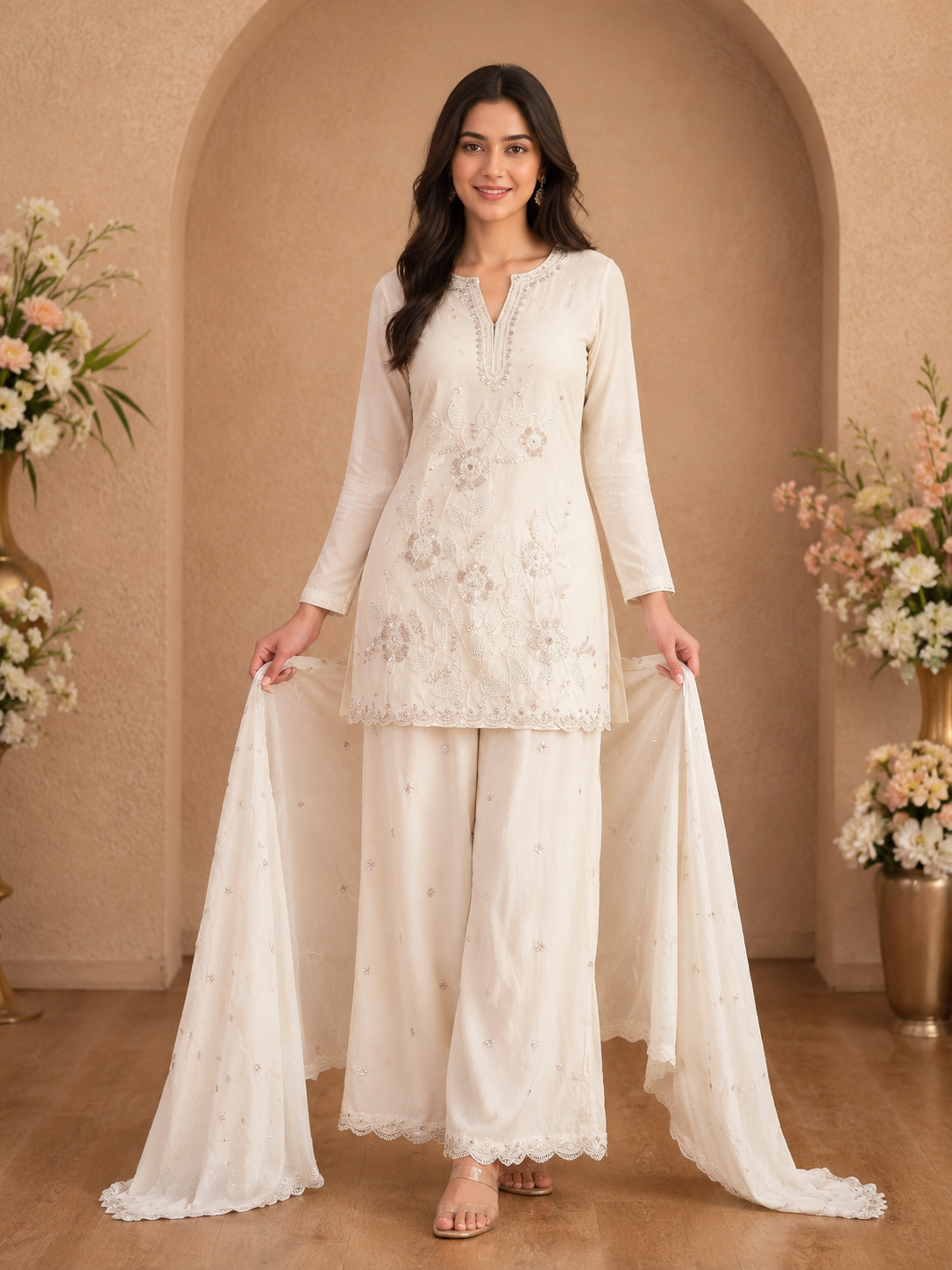Women's Designer 3-Piece Suit Set – Kurti, Palazzo & Dupatta (Embroidered/Printed) – Party & Festive Wear