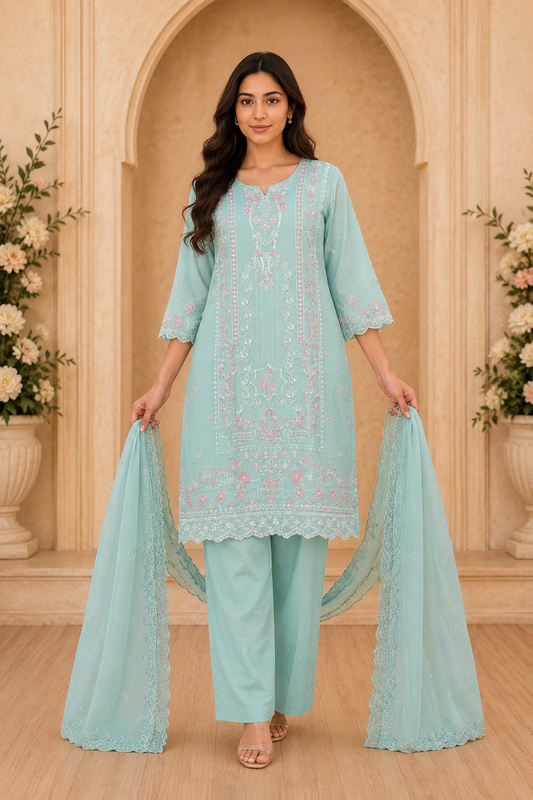 Women's 3-Piece Kurta Set with Palazzo & Dupatta