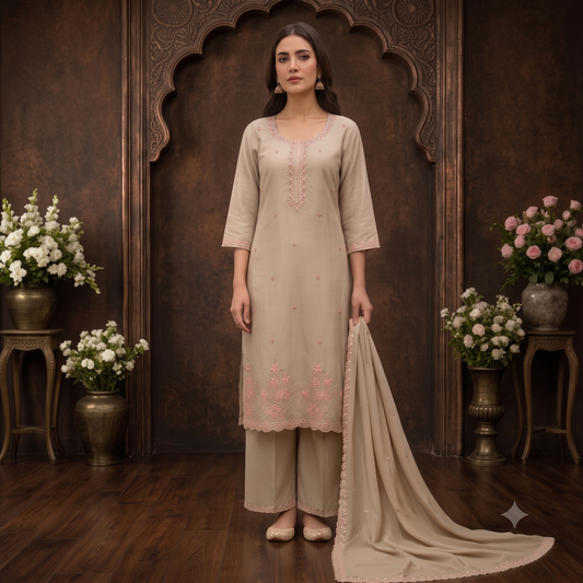 Women's 3-Piece Kurta Set with Palazzo & Dupatta