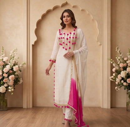 Women's 3-Piece Kurta Set with Palazzo & Dupatta