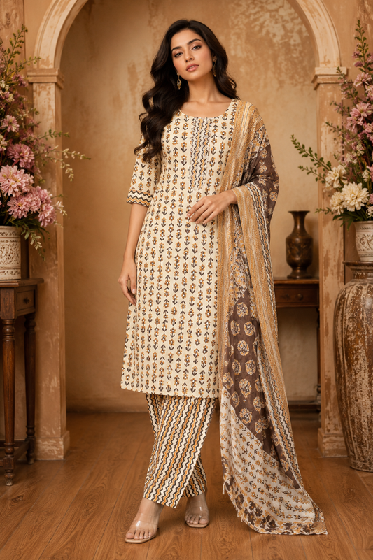 Women's 3-Piece Kurta Set with Palazzo & Dupatta