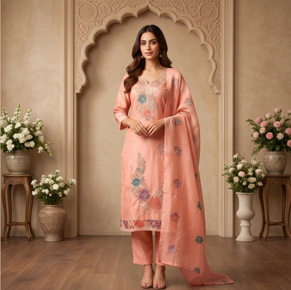 Women's 3-Piece Kurta Set with Palazzo & Dupatta