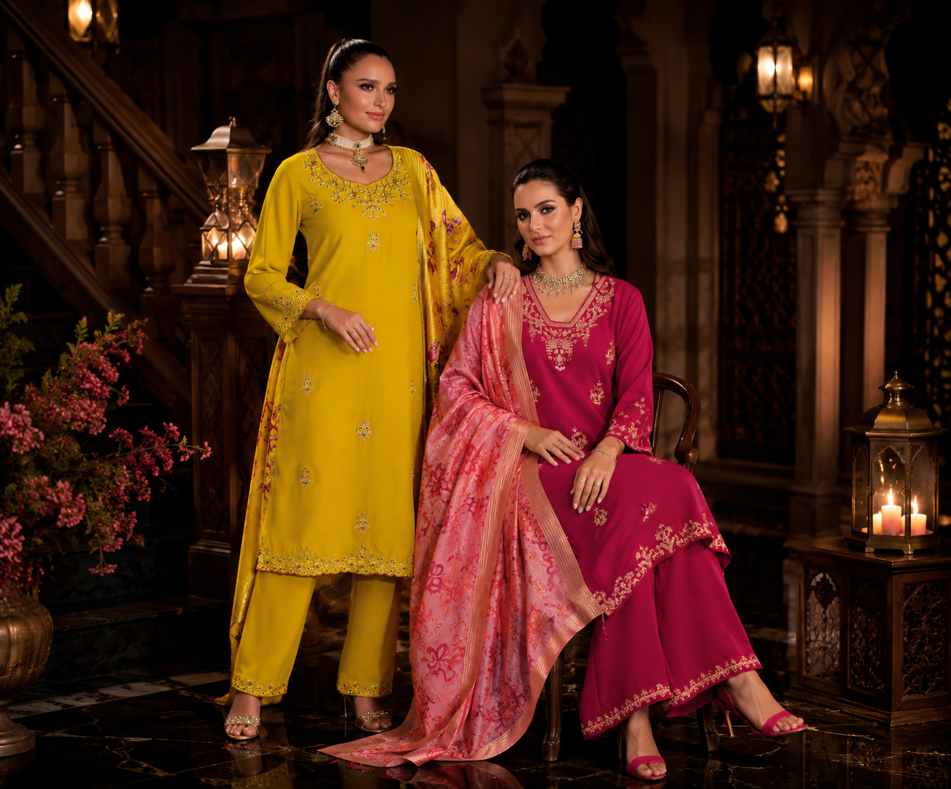 Women's 3-Piece Kurta Set with Palazzo & Dupatta