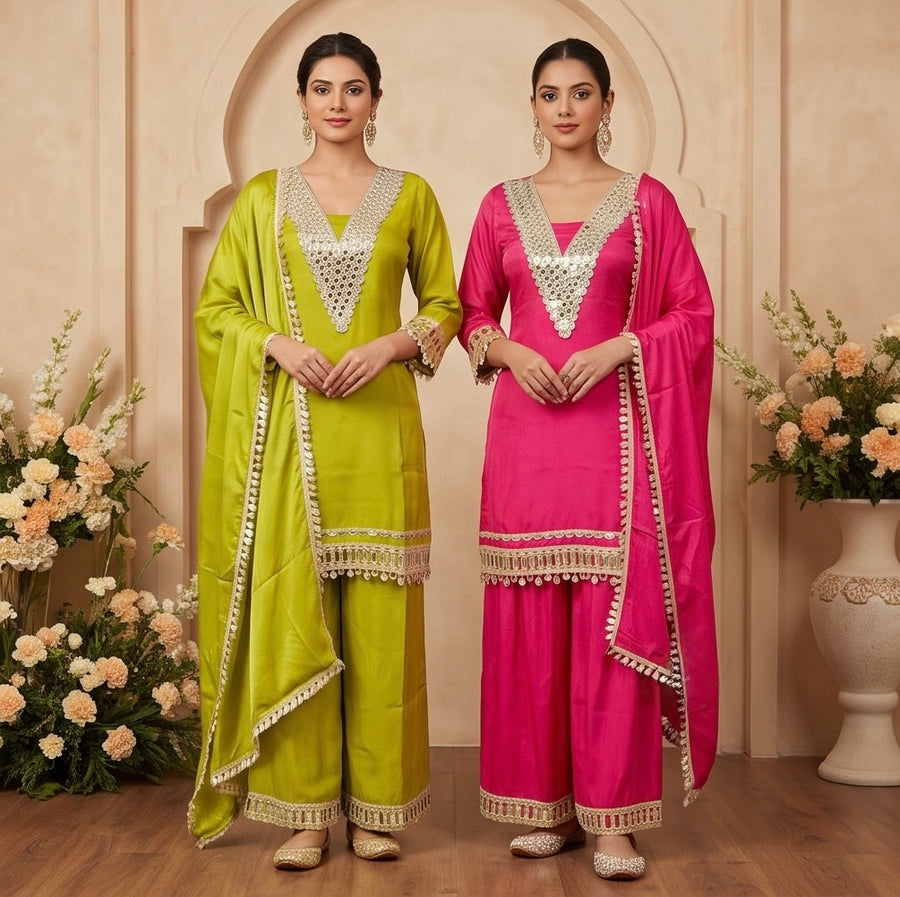 Women's 3-Piece Kurta Set with Palazzo & Dupatta