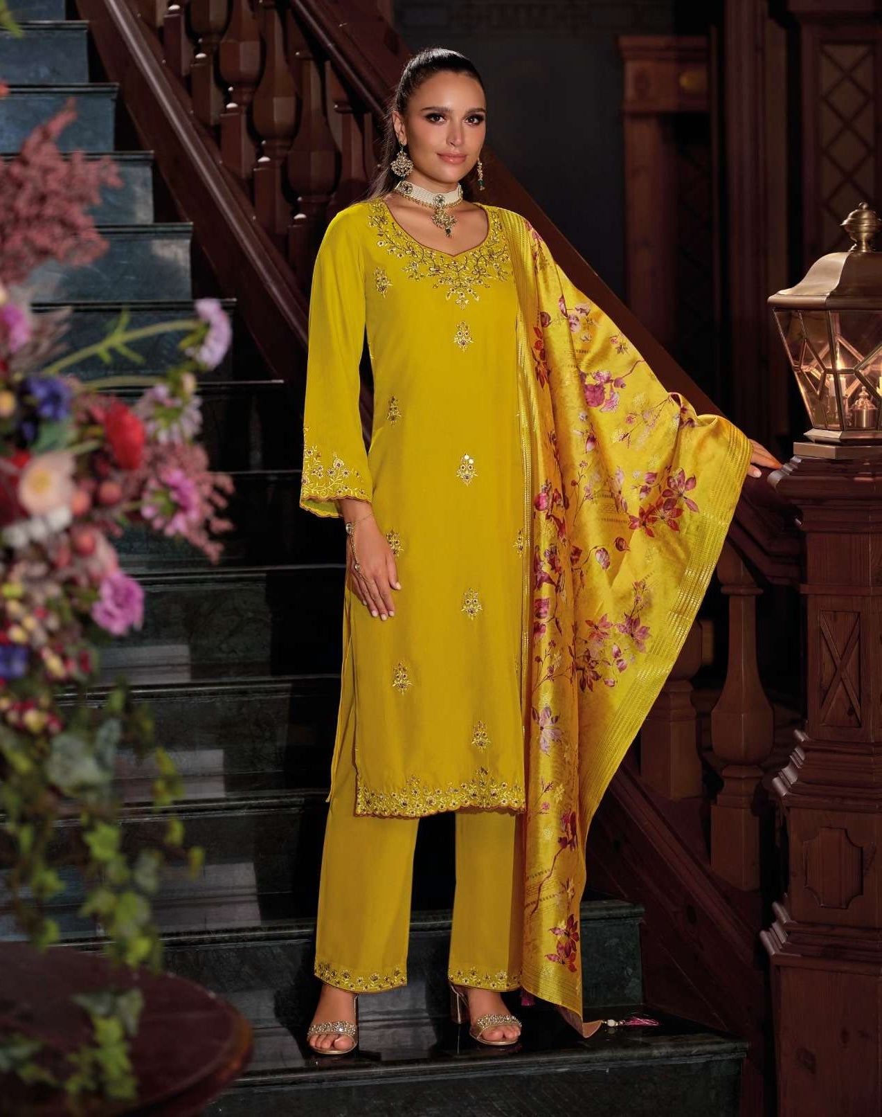 Women's 3-Piece Kurta Set with Palazzo & Dupatta