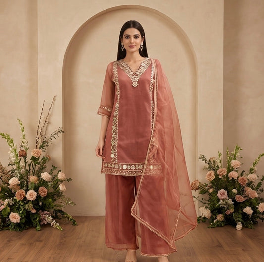 Women's 3-Piece Kurta Set with Palazzo & Dupatta