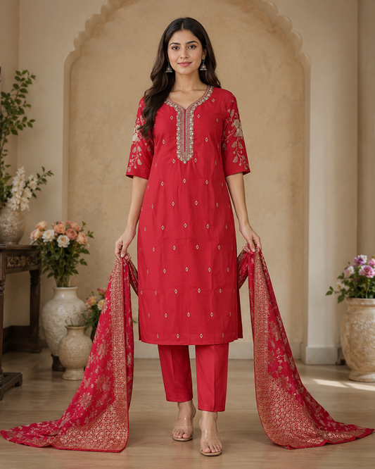 Women's 3-Piece Kurta Set with Palazzo & Dupatta
