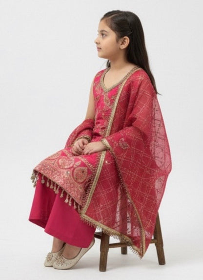 Girls' Embroidered Kurta & Palazzo Set