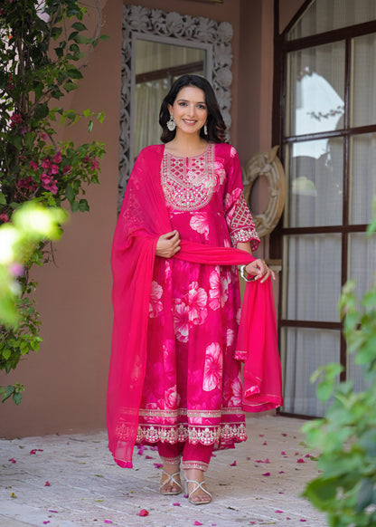 Women's 3-Piece Frock Kurta Set with Palazzo & Dupatta