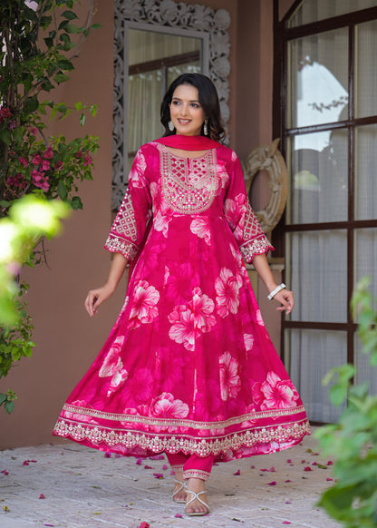 Women's 3-Piece Frock Kurta Set with Palazzo & Dupatta