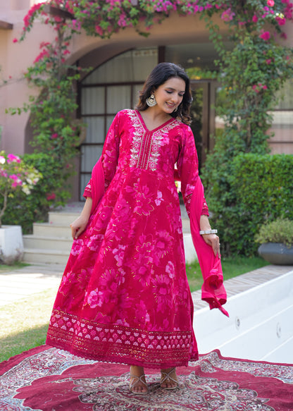 Women's 3-Piece Frock Kurta Set with Palazzo & Dupatta