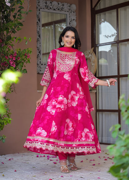 Women's 3-Piece Frock Kurta Set with Palazzo & Dupatta