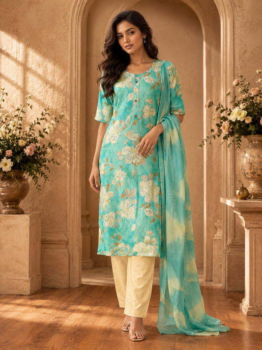 Women's 3-Piece Kurta Set with Palazzo & Dupatta