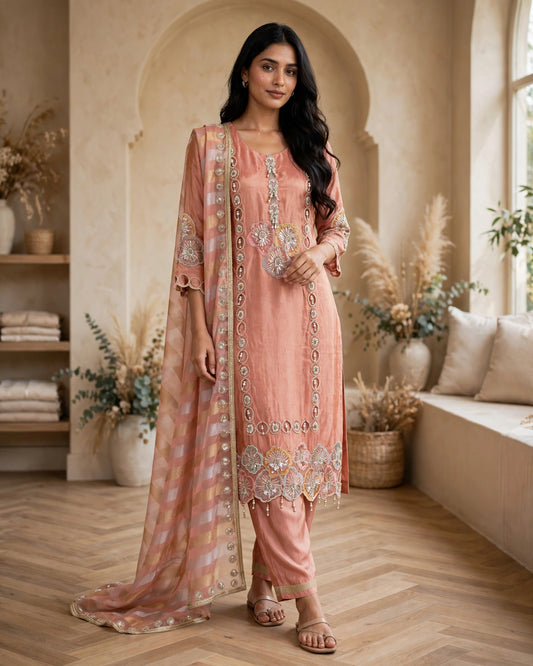 Women's 3-Piece Kurta Set with Palazzo & Dupatta