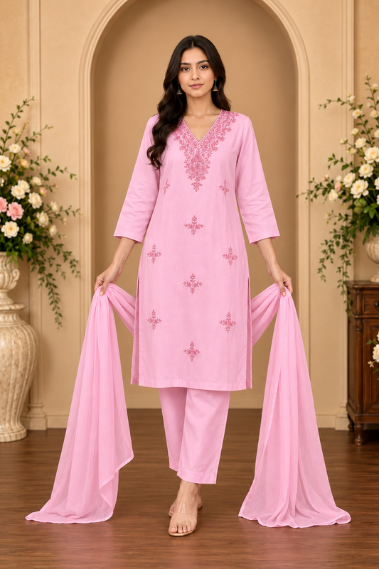 Women's 3-Piece Kurta Set with Palazzo & Dupatta